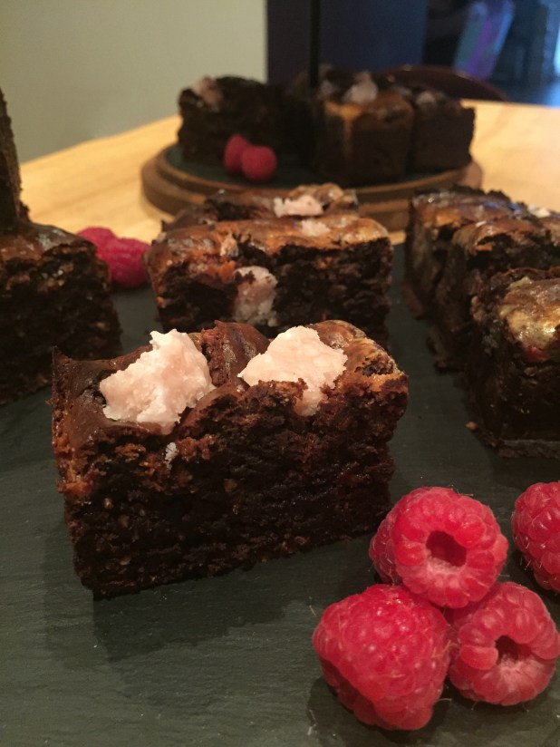 "Raspberry Ruffle" brownie feat. Hope & Greenwood's Raspberry Jam Coconut Ice